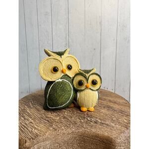 Owls Cute Owls Shelf Sitter Resin Art Textured Owls for Shelf Green Gift Decor